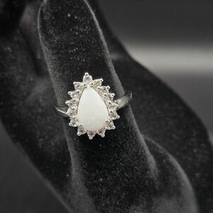 Elegant Pear Shape White Opal Ring